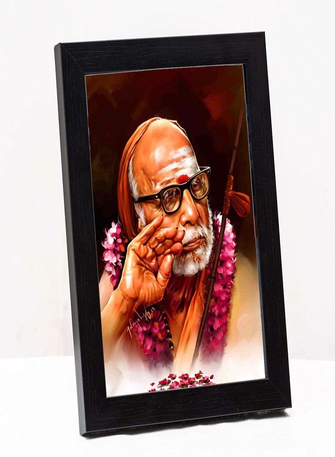 زيج - زاج إطار صور كانشي ماهابيريافا جي | حائط صور Jagadguru Shri Chandrasekharendra Saraswati Mahaswamigal / إطار طاولة مقاس صغير (6x8 بوصة، زجاج أكريليك)، أسود - Image 1